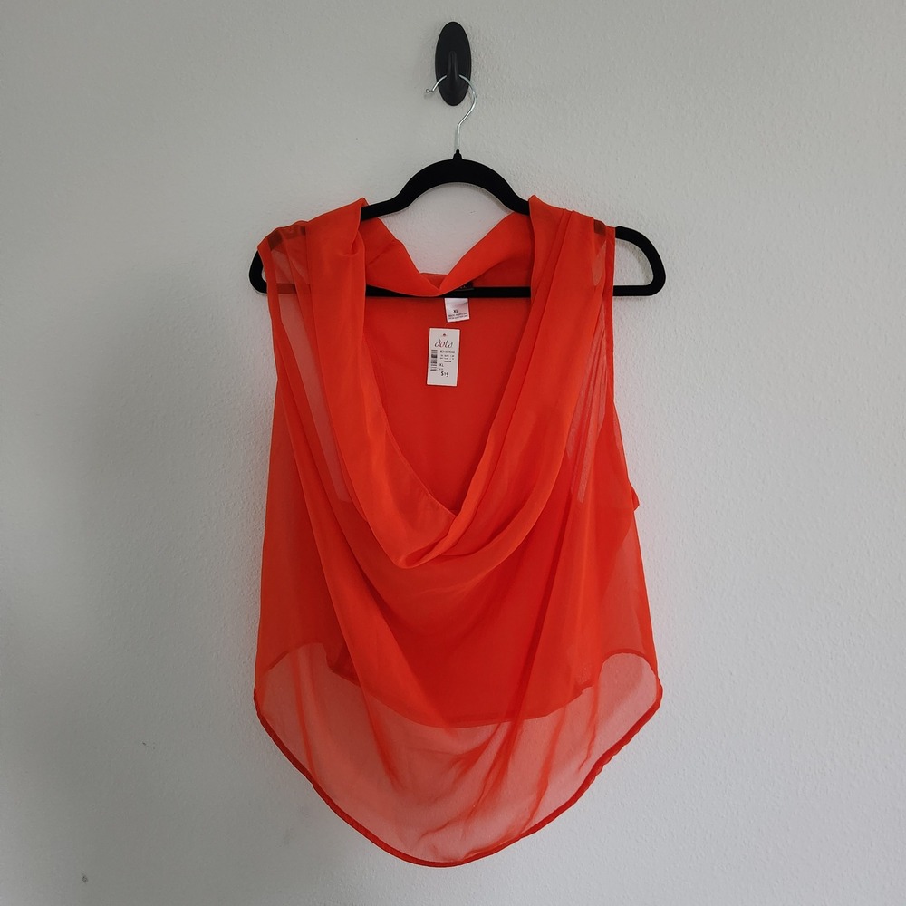 Womens Orange Sheer Chiffon Cowl Neck Sleeveless Blouse XL NWT